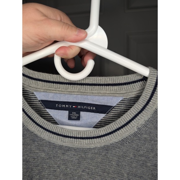 Tommy Hilfiger Men's XXL Gray Blue Finely Striped 100% Cotton Sweater - Picture 5 of 6